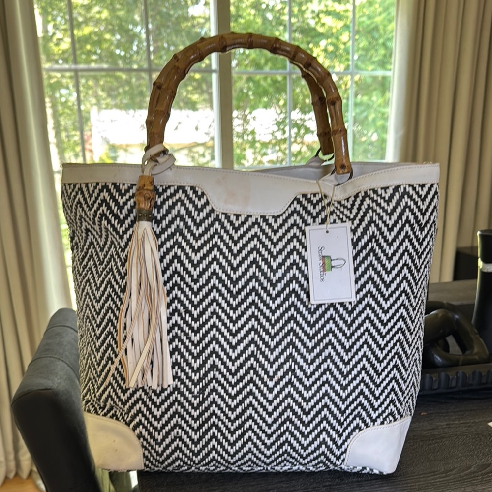 Straw Studios Black and White Chevron Tote Bag